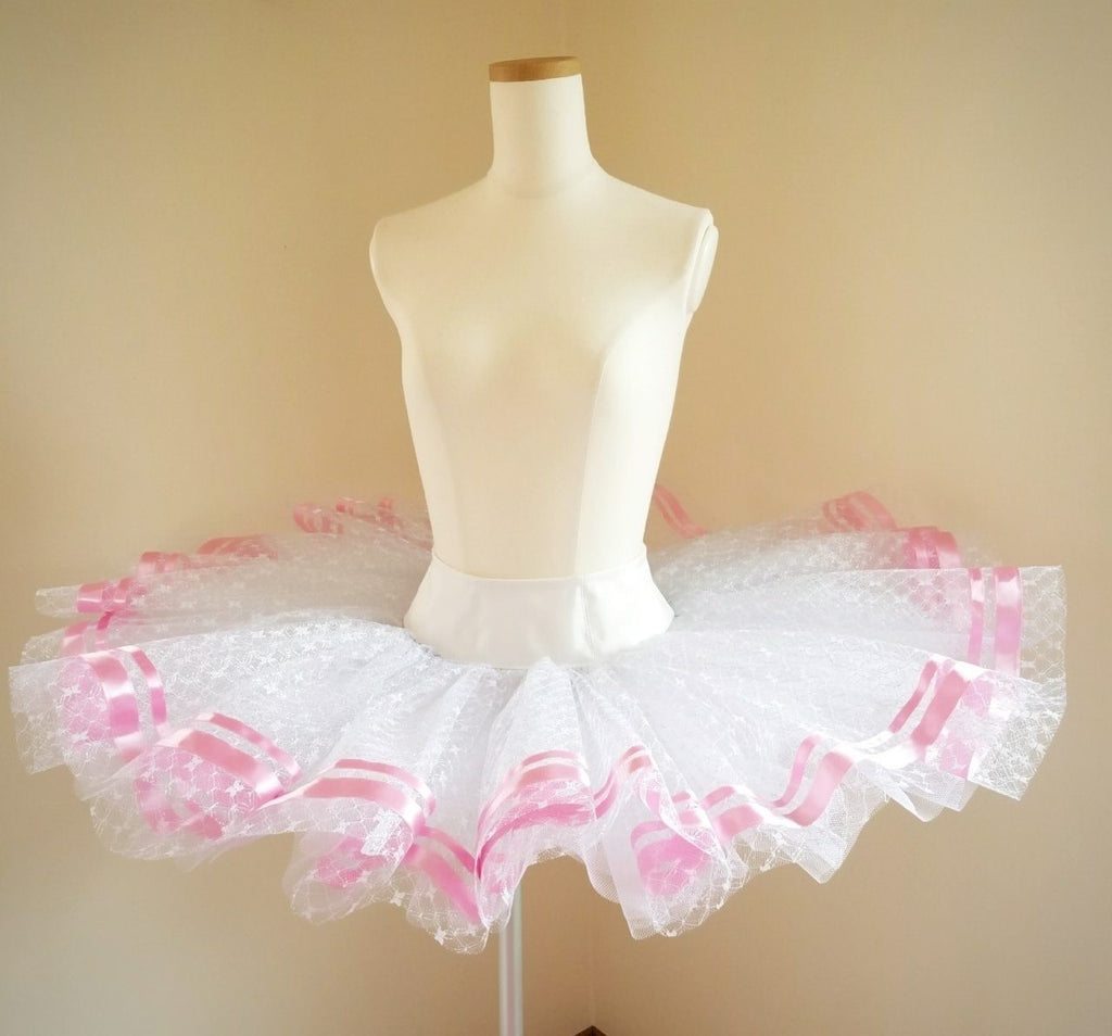 White Practice Tutu with Ribbons - Dancewear by Patricia